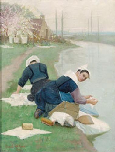 Lionel Walden Women Washing Laundry on a River Bank oil painting picture